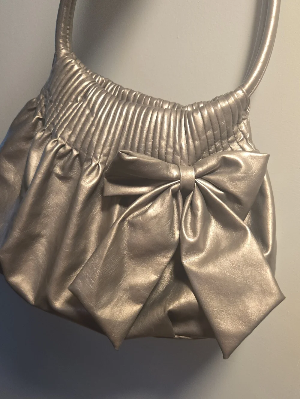 American Eagle Metallic Gray Bow-Accent Women's Shoulder Bag